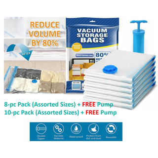 Vacuum Bags (8-pc / 10-pc) Free Pump Travel Space Saver Bags