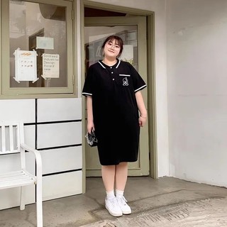 【XL-8XL大尺碼】免運🎀 短袖連衣裙 大尺碼 連身裙 特大碼女裝POLO領連衣裙胖mm2-300斤寬鬆顯瘦遮肉中長