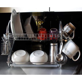 Multifunctional double kitchen metal dish rack shelf holder