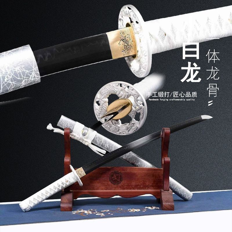 【典藏】T10燒刃小白龍武士刀 中長武士刀 居合道 劍道拔刀術練習刀 日式太刀 打刀 東洋刀 收藏武士刀 龍泉刀劍未開刃
