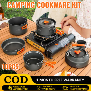 portable Outdoor 10pcs Camping Hiking Cookware Kit Cooking S