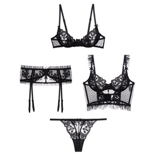 🚀虧本到貨🚀日本🇯🇵熱賣繡花蕾絲性感內衣女士超薄純慾鏤空透視文胸套裝bras