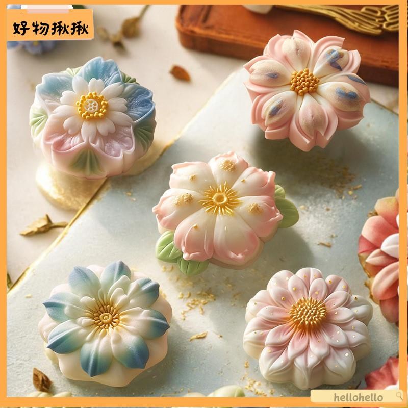 台灣直售🛒 矽膠模具 滴膠模具 烘焙模具 3d櫻花矽膠模具diy月餅綠豆糕甜點模具花形大米布丁模具香薰石膏蠟燭模具di