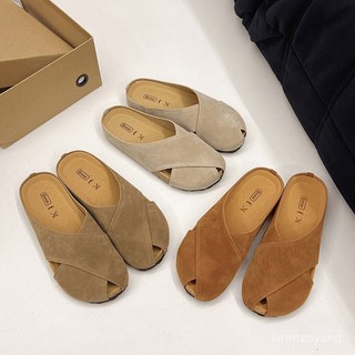 【時尚女外穿】新款夏季平底懶人一腳蹬勃肯包頭拖鞋 GZSH birkenstock 勃肯鞋 勃肯鞋女 包頭拖鞋 包頭防水