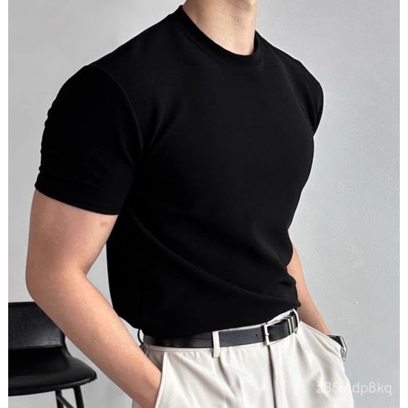 免運💪重磅索洛納棉美式顯肌肉健身短袖小領索羅娜袖口T恤修身涼感速幹健身穿搭 肌肉 機能寬肩訓練 素麵 彈性 美式 閤身 