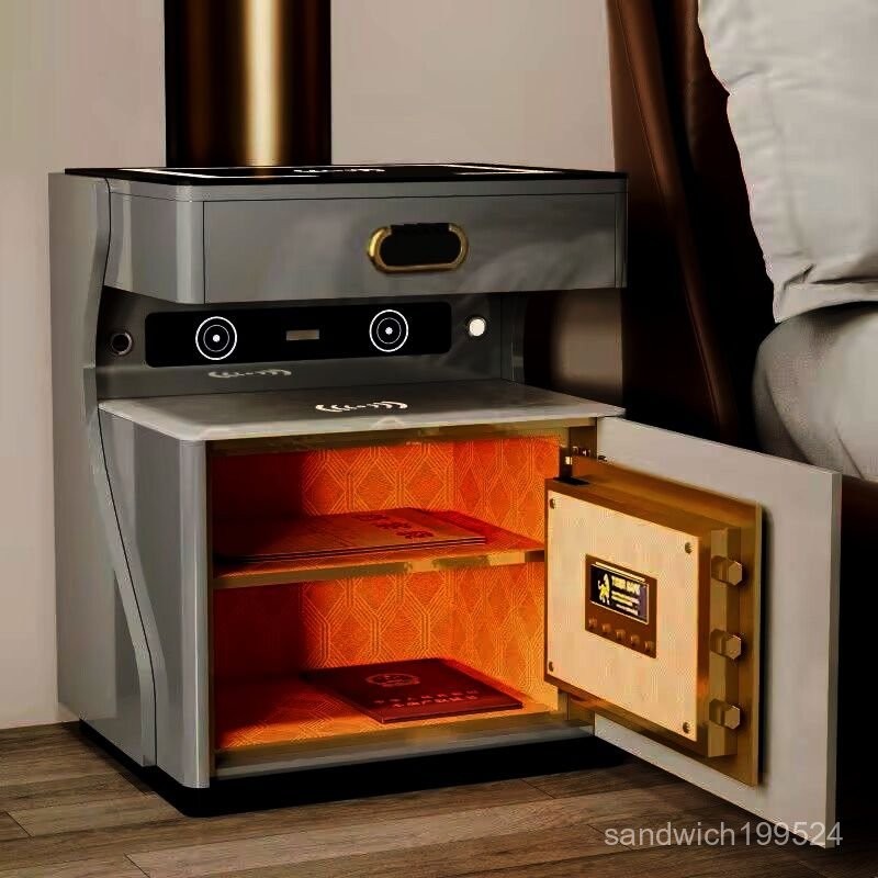 虎牌床頭櫃保險櫃一體現代簡約烤漆收納櫃無綫感應燈藍牙床頭櫃 床邊櫃 保險櫃 高端床頭櫃 收納櫃 置物櫃 抽屜櫃