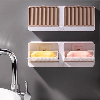 Adhesive Soap Dish Creative Double Grid Soap Holder Wall Mou