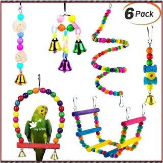 6 pieces of parrot hanging ladder swing rack bell string toy