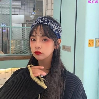 寬版彈力髮帶🎀hiphop復古網紅腰果花發帶交叉運動頭巾吸汗頭套發帶女ins潮頭飾