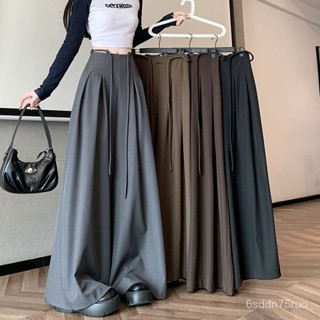 高腰西裝褲 高階感西裝闊腿褲女 秋設計感 高腰垂感寬鬆休閒拖地褲裙女 西裝褲 寬褲 闊腿褲 落地褲