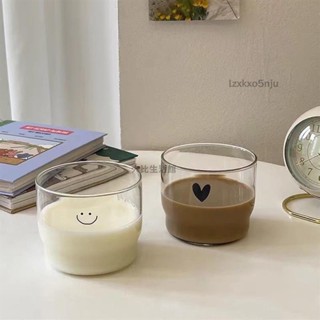 【可開統編】卡通ins笑臉早餐杯 耐高溫咖啡玻璃杯 甜品牛奶杯 咖啡奶茶冷飲料杯 透明烤布丁玻璃杯 家用咖啡杯 創意高硼