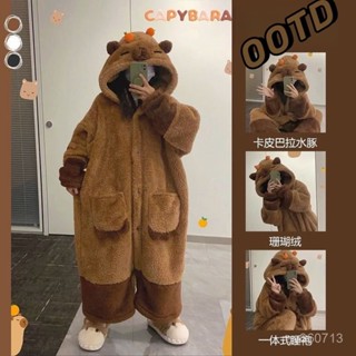 熱銷卡皮巴拉睡衣 冬季珊瑚絨睡袍套裝 加絨加厚睡衣 可愛水豚居家服 保暖睡衣女 睡袍 情侶睡衣 大碼毛絨睡衣 卡通睡衣