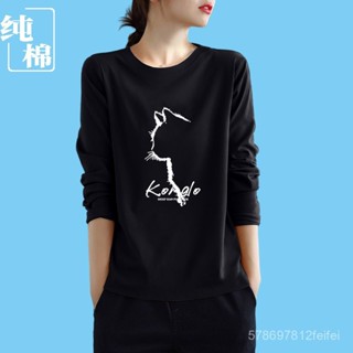 衣大倉 美式復古卡通貓咪長袖 設計感衣服 棉質上衣 印花 t恤 顯瘦上衣