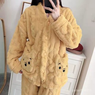 【PE】珊瑚絨睡衣女秋冬季加絨加厚情侶可愛外穿新款長袖家居套裝