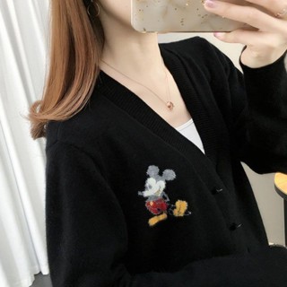 大碼外套 外套女 外衣💕米奇針織開衫女2023新款春季上衣潮寬松毛衣外套百搭外穿春秋V領