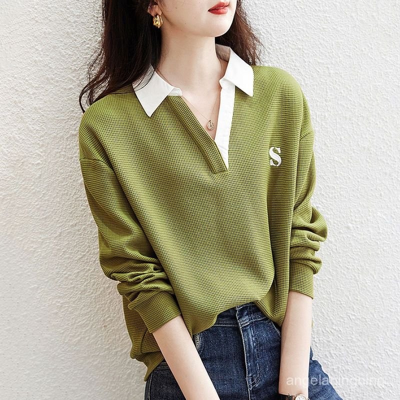 熱賣💖衛衣女薄款2024春秋新款小衆設計感字母繡花拚接撞色時尚休閒上衣 ONLA