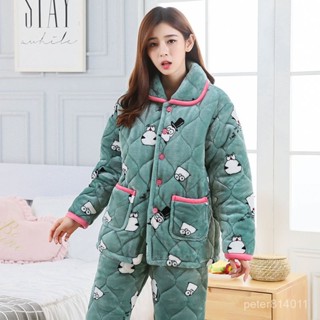 【PE】 睡衣套裝女 睡衣女士冬季三層加厚夾棉保暖珊瑚絨法蘭絨秋冬可愛大碼家居服（需要更大碼數聯繫）