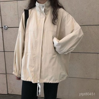 大尺碼女裝 外套 風衣外套 工裝風衣外套女新款春秋原宿風BF學生寬鬆韓版百搭休閒上衣潮