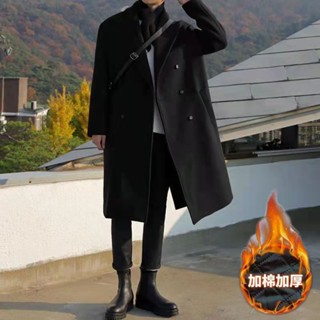 ✨實拍+免運✨ 長款風衣 毛呢大衣 秋冬款 保暖外套 長款外套韓版風衣男中長款潮流寬鬆過膝英倫雙排扣外套秋冬季加厚日係大