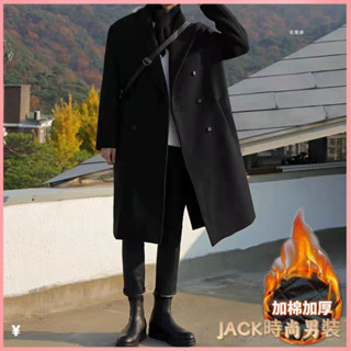 JACK- 秋冬裝 大衣 毛呢外套 呢子大衣 大尺碼衣服 韓版風衣男中長款潮流寬鬆過膝英倫雙排扣外套秋冬季加厚日係大衣