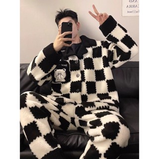 【現+免運】睡衣男士秋冬季珊瑚絨加絨加厚冬天2023新款法蘭絨格子家居服套裝睡袍 睡衣 絨睡袍 冬天睡衣 保暖睡衣