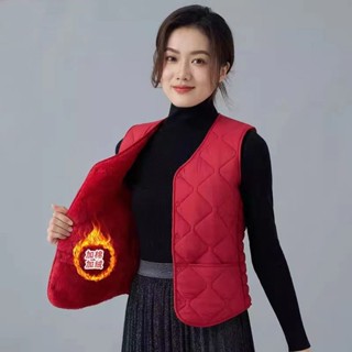 秋冬羽絨棉馬甲2024新款媽媽加絨加厚坎肩短款修身中老年保暖背心MAJIA~