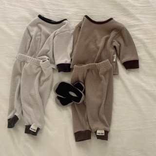 ARY 男童睡衣 兒童秋冬居家服 寶寶保暖睡衣 秋冬款中小童加厚長袖 坑條棉質家居服套裝 男女寶寶秋衣秋褲兩件套