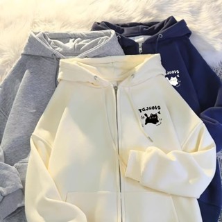 連帽衛衣男 秋冬季新款 加絨 oversize 慵懶風 拉鏈 開衫 外套 情侶 寬鬆 休閒 上衣（JYK44）【壹號站】