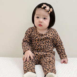 ☁小雲朵☁ 寶寶睡衣套裝秋季新款洋氣豹紋女童長袖長褲家居服兩件套童裝衣服