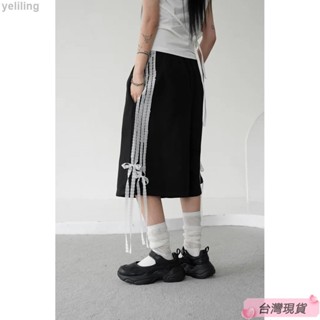 Twiggie❥夏季清涼！韓國ins可愛少女側面蕾絲花邊綁帶五分運動褲棉褲休閒短褲