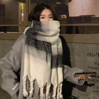 慄秋【】新款格子大辮子圍巾女冬季披肩加厚加長高階感保暖情侶百搭圍脖潮