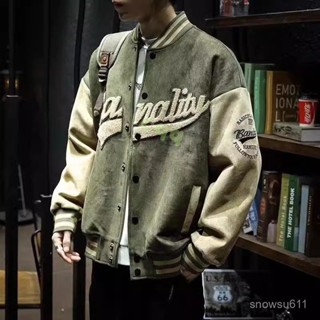 💖精品外套💖鋪棉外套 機能外套 美式外套 麂皮絨棒球服男寬鬆情侶飛行員夾剋ins美式休閒外套寬鬆刺繡春秋 WHU5