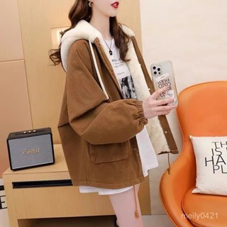 加絨加厚連帽牛仔外套女2024新款秋冬爆款寬鬆慵懶風派剋服