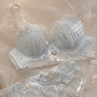 新店優惠 小胸聚攏 女生內衣 日係半杯內衣女無鋼圈刺繡甜美絲帶bra蝴蝶結小胸聚攏文胸罩套裝