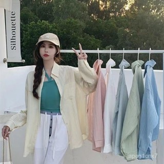 秋季外套女 薄款 早春季2024新款襯衫外套 女裝設計感慵懶風寬鬆中長款襯衣長袖上衣 GO2C