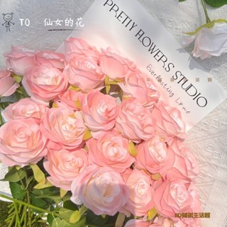 仿真花 假花 桌麵裝飾 攝影道具 擺件 乾燥花 永生花ins假玫瑰花模擬花束擺件插花拍照高顔值diy禮物碎冰藍客廳裝飾花