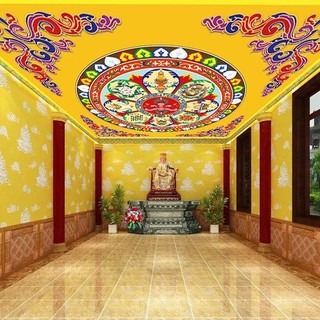 藏式吉祥八寶吊頂墻布祥雲蓮花寺廟天花板壁畫佛堂全屋定製墻紙崇源