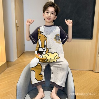 諮詢購買 可得免運 男童夏季連體睡衣兒童棉短袖薄款連體衣小男孩中大童家居服 內搭服居家服 卡通 睡衣 童裝