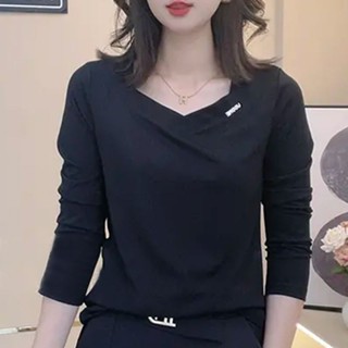 中年女士長袖T恤女裝秋季新款時尚百搭長袖T恤寬鬆遮肚子顯瘦上衣