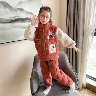 諮詢購買 可得免運 兒童法蘭絨睡衣男童加厚開衫女童立領家居服拉鏈保暖套裝秋冬 內搭服居家服 卡通 睡衣 童裝