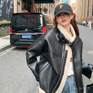 🔥女士加絨皮衣 女皮大衣 厚款冬季保暖刷毛皮夾剋 秋冬pu皮寬鬆韓版機車外套 皮毛一體羊羔毛加厚外套女 皮衣外套絨毛外套