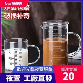臺灣發貨💖杯 水 量杯 玻璃量杯 咖啡量杯 帶刻度杯子 微波爐用杯 廚房烘焙計量水杯 帶蓋 加厚 耐熱杯dsa