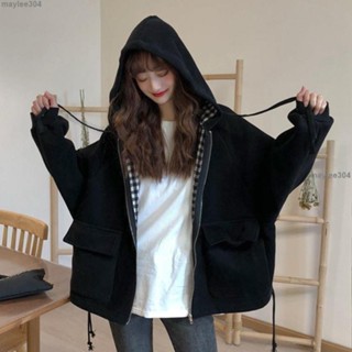 🎐🎐🎐特惠新品* 新款ins衛衣 女學生 韓版🌈潮寬鬆男友風格子上衣 大學t 連帽內搭🌈加厚 毛呢外套