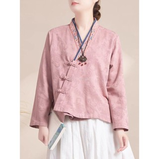 ⚡臺灣出貨 漢服上衣 中國風復古上衣 民族風上衣 刺繡盤扣棉麻襯衫 長袖開衫漢服女 休閑寬松文藝上衣 團服 中國風服飾
