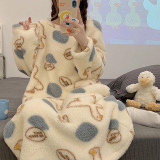 【居家睡衣】超大碼200斤加厚法蘭絨睡裙女款秋冬季珊瑚絨學生家居服睡衣