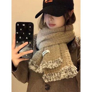 有點東西🧣針織保暖百搭學生女情侶毛線圍脖潮含羊毛軟糯圍巾女冬季2024新款秋冬圍巾 圍脖 保暖