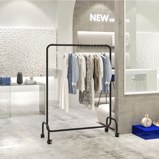 【免運+保固】 黑色服裝店展示架帶輪中島掛衣桿男女裝店專用落地不銹鋼移動貨架 掛衣架 置物架 晾衣架 衣架