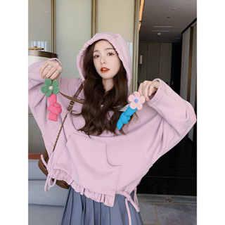 妞妞美🌈 女款帽T 胖mm特大碼150公斤立體花連帽衛衣女短款春新款洋氣減齡小個子上衣 帽T女生 長袖女 女生上衣