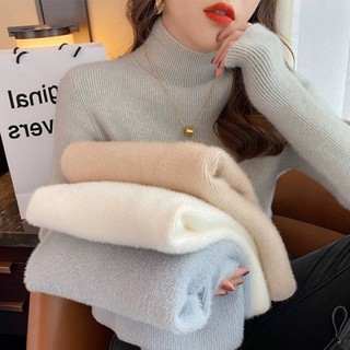 【🎀可可家】2025水貂絨毛衣女冬加厚加絨高領打底衫內搭2021新款針織衫一體絨上衣