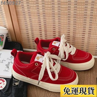 🌷臺灣限時低價🌷 2023新款ins港風復古板鞋子ins潮運動休閑鞋百搭學生紅色帆布鞋女
